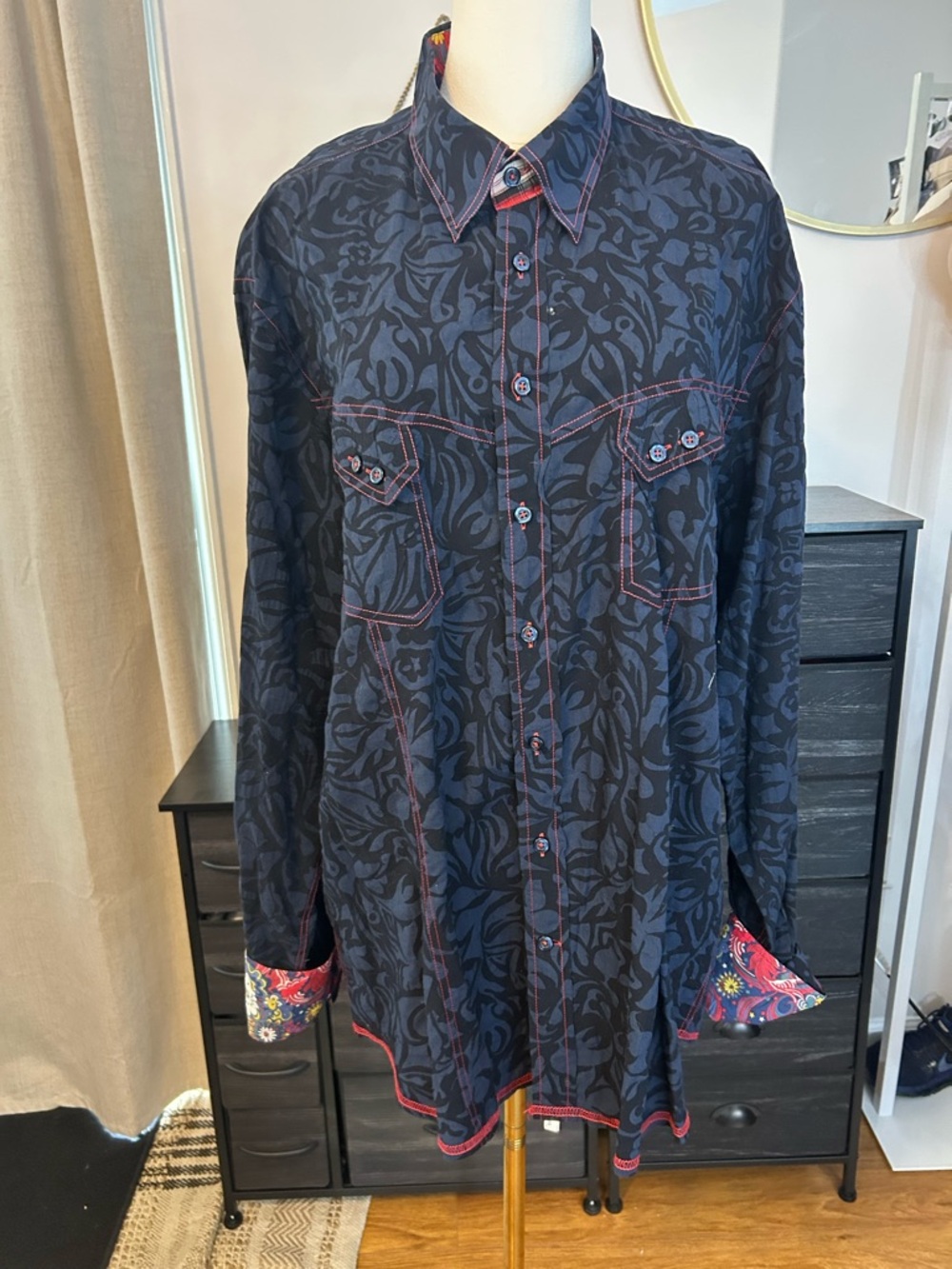 Woven Button-Down Shirt in Navy Floral - Women's